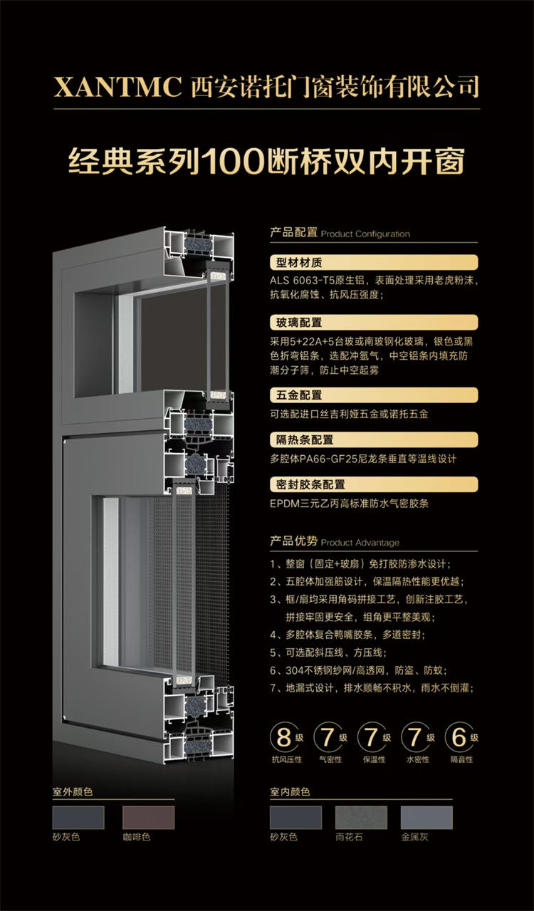 经典系列100断桥双内开窗斜压